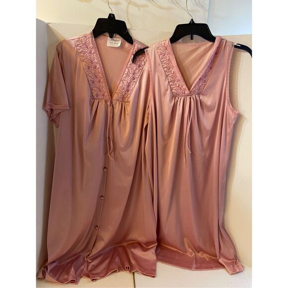 JC Penney nylon gown matching robe Butterfly Rose USA small rn#16345 - Picture 1 of 9